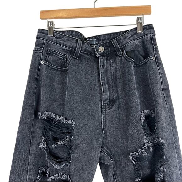 PrettyLittleThing Jeans Womens 8 Black Distressed High Rise Grunge Streetwear - Picture 2 of 6